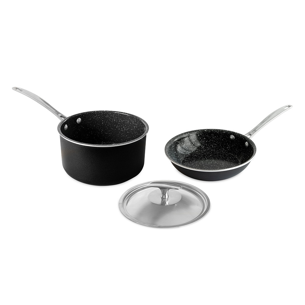 Basalt 3 Piece 8 Inch Sauté Skillet and 3 Qt Sauce Pan with LidBasalt 3 Piece 8 Inch Sauté Skillet and 3 Qt Sauce Pan with Lid