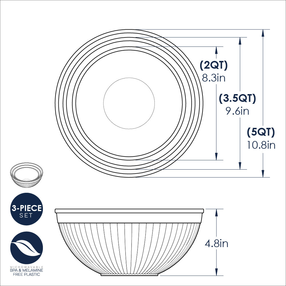 3 Piece Prep & Serve Mixing Bowl Set, White3 Piece Prep & Serve Mixing Bowl Set, White - Image 7